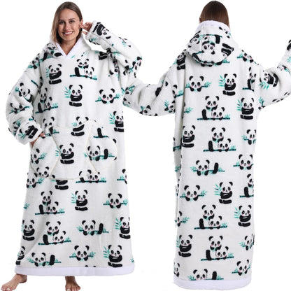 Extra Long Women Halloween Blankets with Sleeves Winter Plush Fleece Homewear Christmas Pajamas Adult Warm Oversized Hoodies