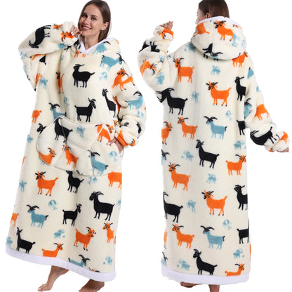 Extra Long Women Halloween Blankets with Sleeves Winter Plush Fleece Homewear Christmas Pajamas Adult Warm Oversized Hoodies
