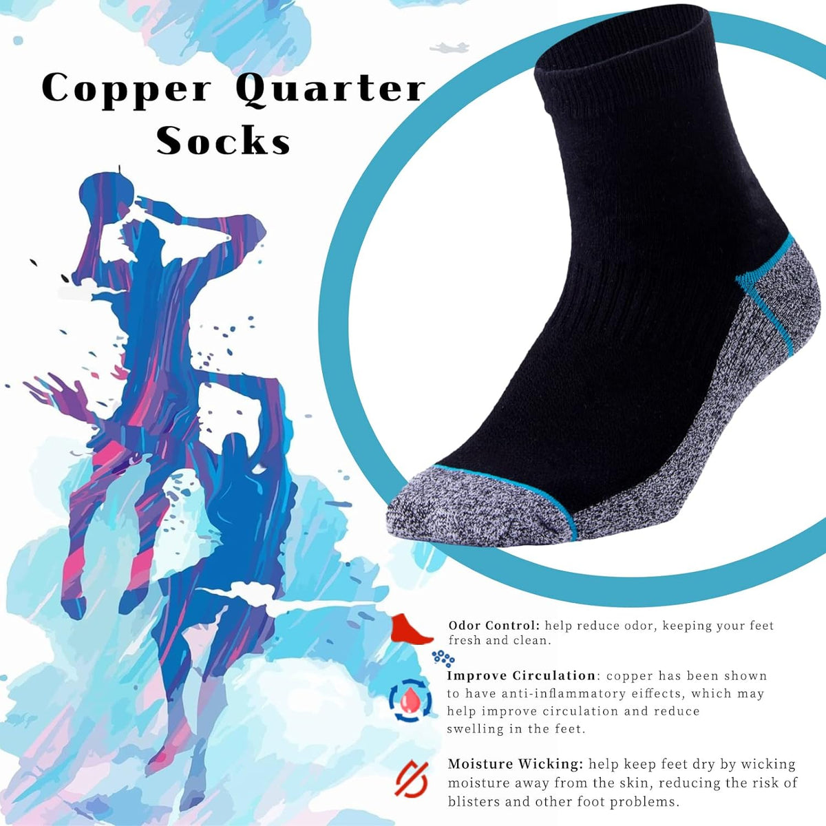 Copper Infused Quarter Socks Improve Foot Health Odorfree Sweatproof