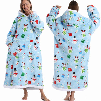 Extra Long Women Halloween Blankets with Sleeves Winter Plush Fleece Homewear Christmas Pajamas Adult Warm Oversized Hoodies
