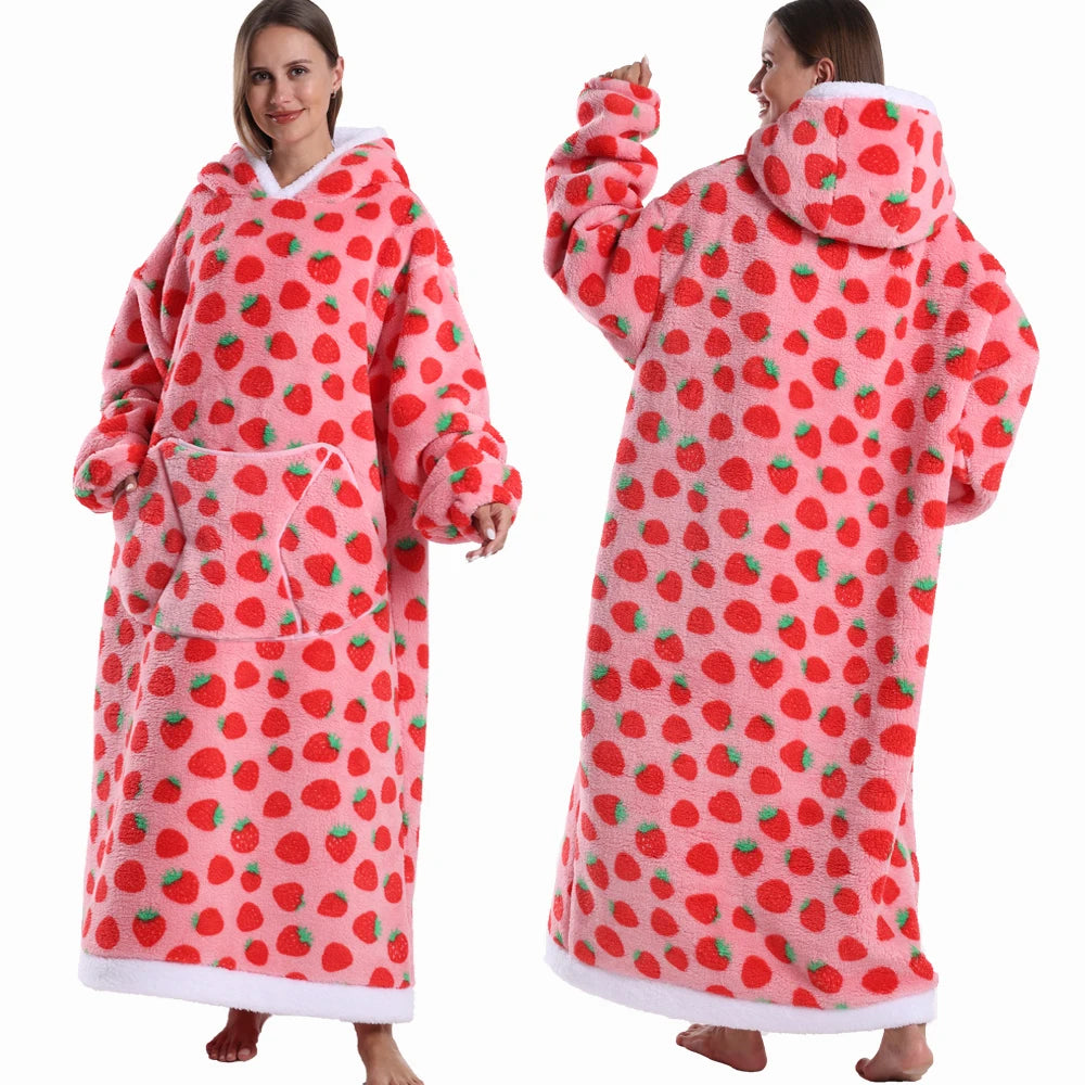Extra Long Women Halloween Blankets with Sleeves Winter Plush Fleece Homewear Christmas Pajamas Adult Warm Oversized Hoodies