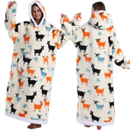 Extra Long Women Halloween Blankets with Sleeves Winter Plush Fleece Homewear Christmas Pajamas Adult Warm Oversized Hoodies