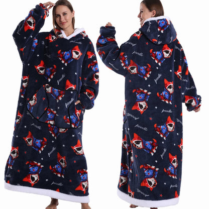 Extra Long Women Halloween Blankets with Sleeves Winter Plush Fleece Homewear Christmas Pajamas Adult Warm Oversized Hoodies