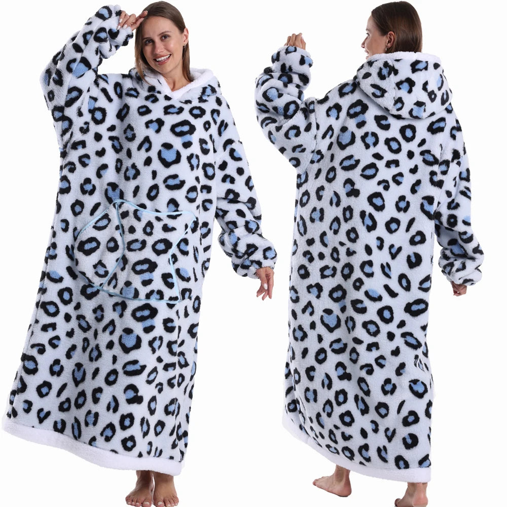 Extra Long Women Halloween Blankets with Sleeves Winter Plush Fleece Homewear Christmas Pajamas Adult Warm Oversized Hoodies
