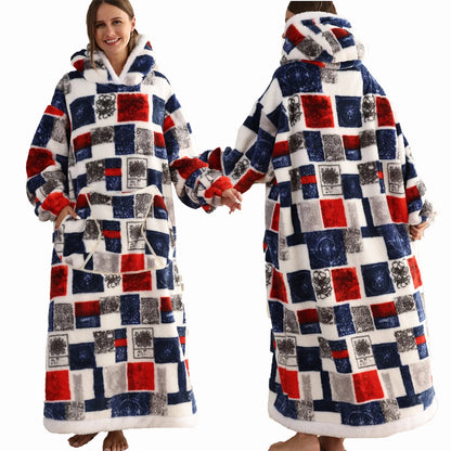 Extra Long Women Halloween Blankets with Sleeves Winter Plush Fleece Homewear Christmas Pajamas Adult Warm Oversized Hoodies