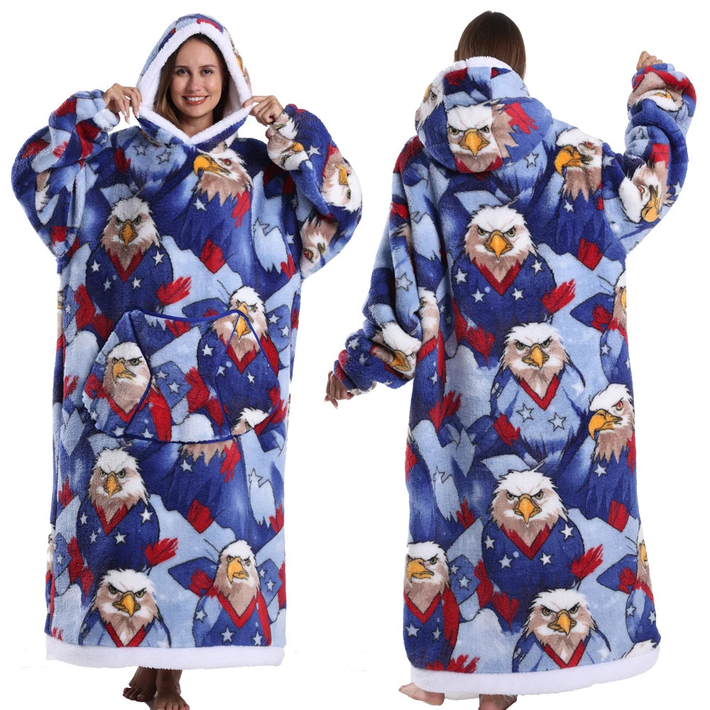 Extra Long Women Halloween Blankets with Sleeves Winter Plush Fleece Homewear Christmas Pajamas Adult Warm Oversized Hoodies