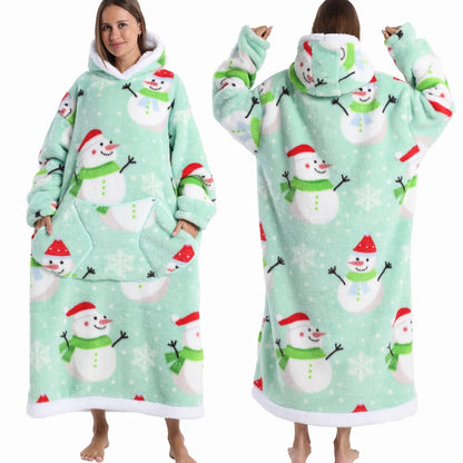 Extra Long Women Halloween Blankets with Sleeves Winter Plush Fleece Homewear Christmas Pajamas Adult Warm Oversized Hoodies