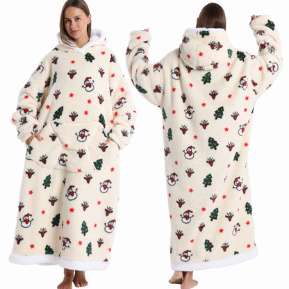 Extra Long Women Halloween Blankets with Sleeves Winter Plush Fleece Homewear Christmas Pajamas Adult Warm Oversized Hoodies