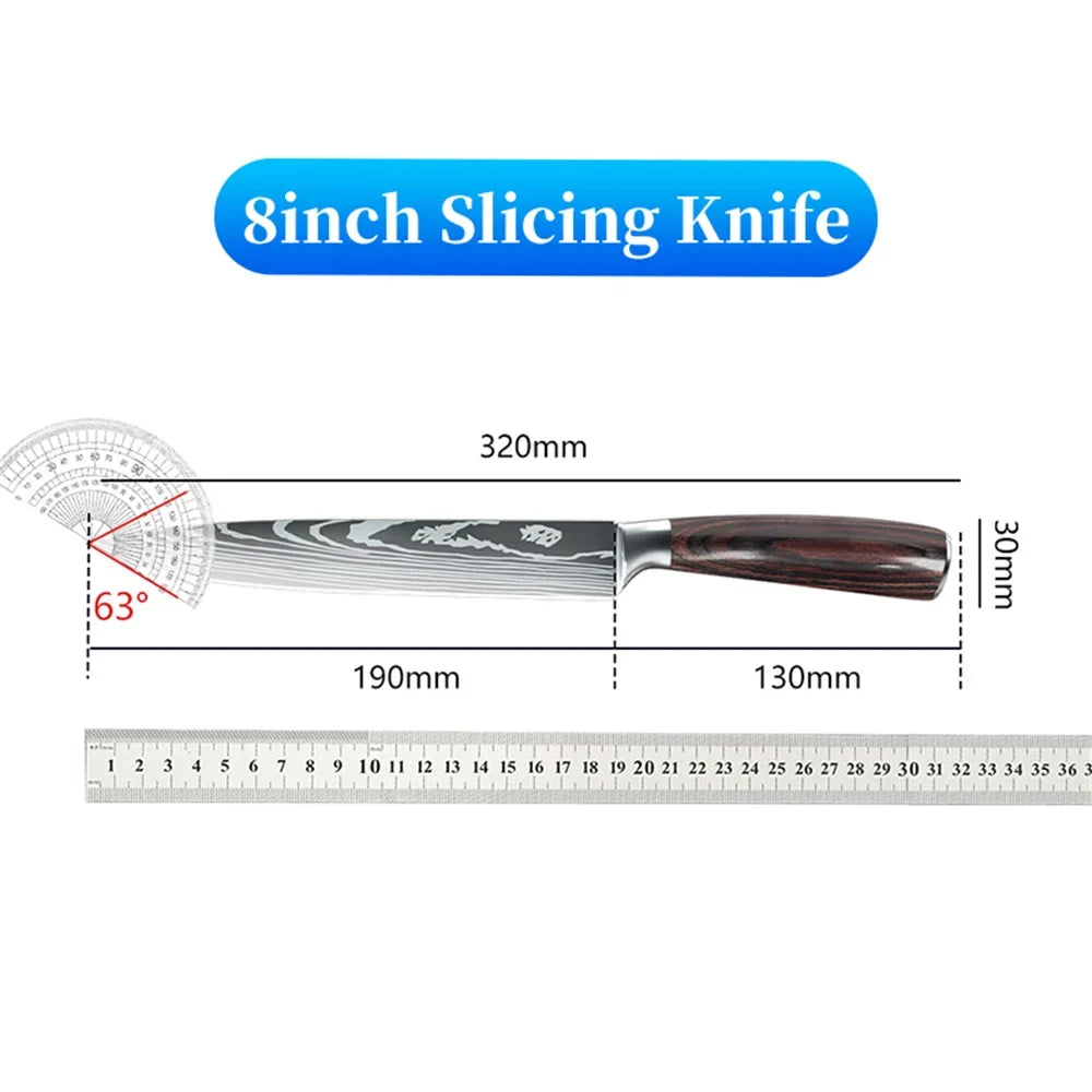9 Types of Stainless Steel Kitchen Knife, Japanese Chef Knife, Meat Cleaver, Santoku, Bread, Boning, Slicing, Fruit Knife with Gift Box