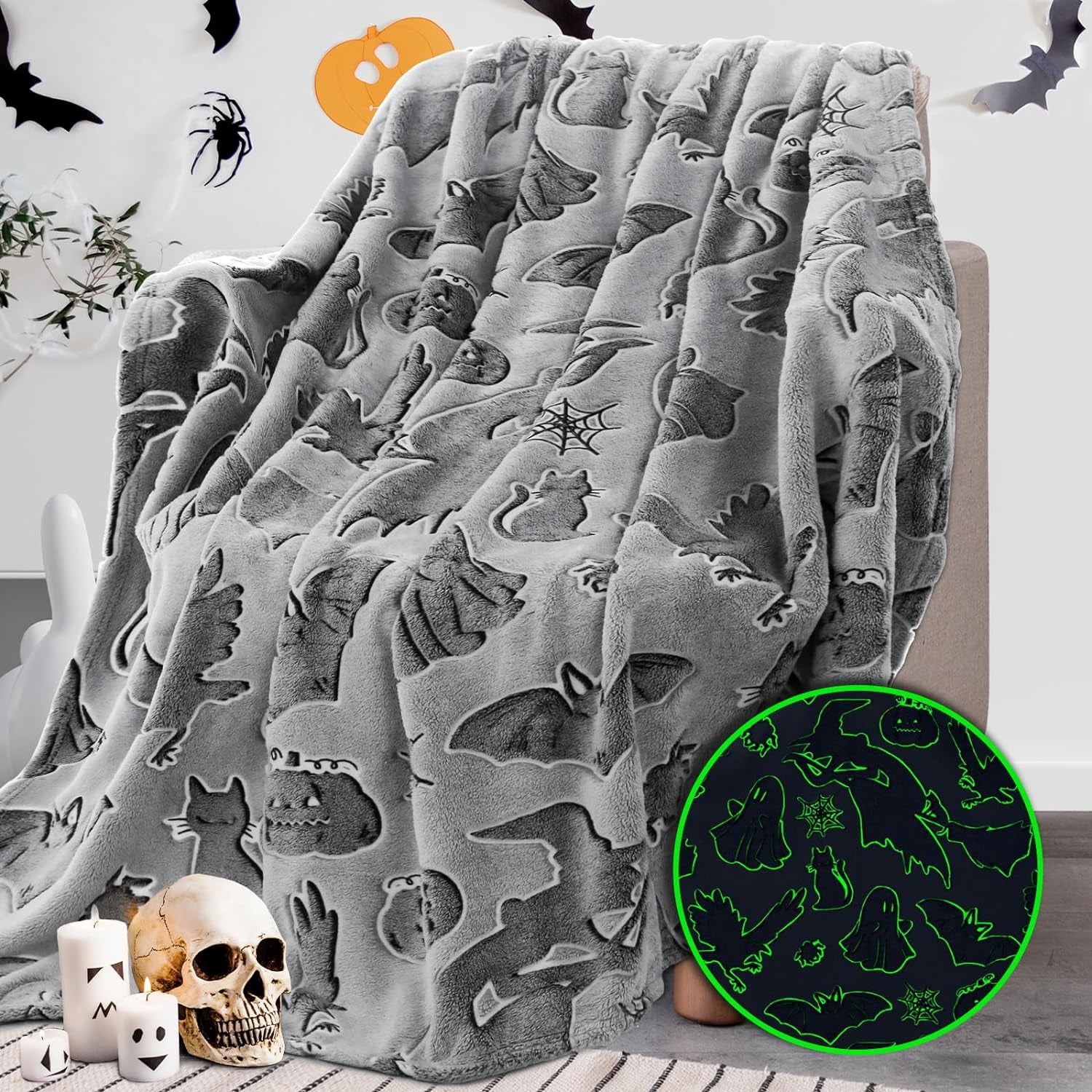 Halloween Blanket for Kids, Spooky Gifts Boo Basket Stuffers, 50"X60"
