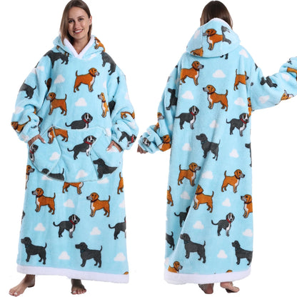 Extra Long Women Halloween Blankets with Sleeves Winter Plush Fleece Homewear Christmas Pajamas Adult Warm Oversized Hoodies