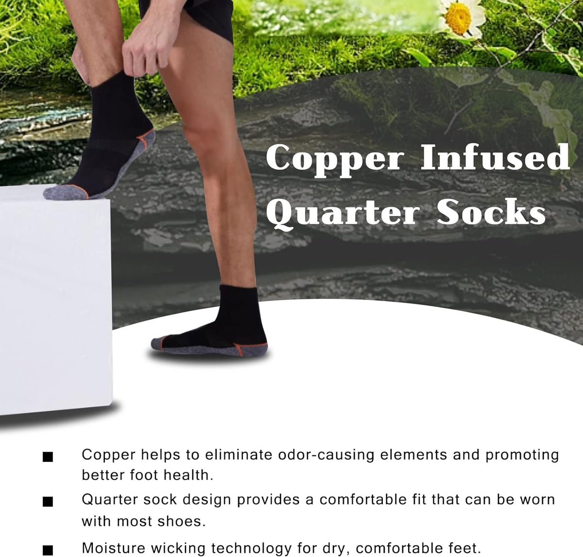 Copper Infused Quarter Socks Improve Foot Health Odorfree Sweatproof