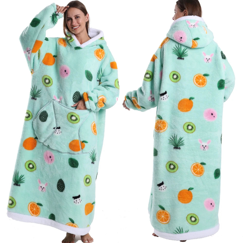 Extra Long Women Halloween Blankets with Sleeves Winter Plush Fleece Homewear Christmas Pajamas Adult Warm Oversized Hoodies