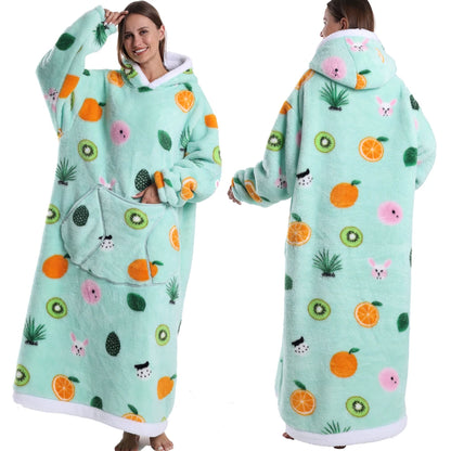 Extra Long Women Halloween Blankets with Sleeves Winter Plush Fleece Homewear Christmas Pajamas Adult Warm Oversized Hoodies