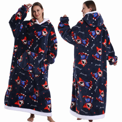 Extra Long Women Halloween Blankets with Sleeves Winter Plush Fleece Homewear Christmas Pajamas Adult Warm Oversized Hoodies